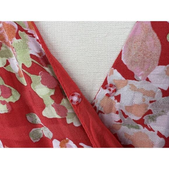 J. Jill Papaya Floral Ruffle Wrap Dress Size Medium Short Flutter Sleeves Lined - Picture 12 of 16
